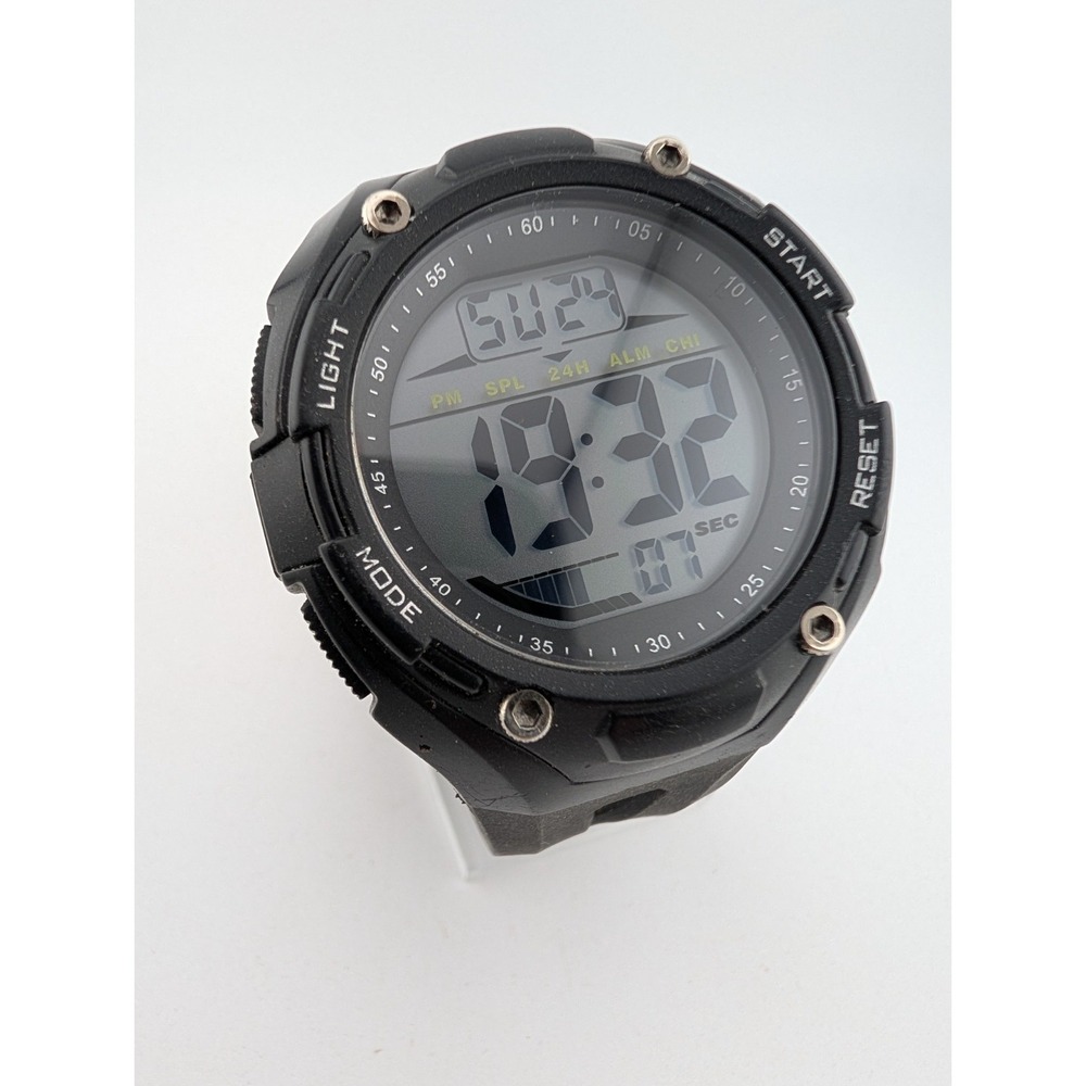 Brigadeon Digital Watch Men 48mm Case Backlight Black Band- New Battery